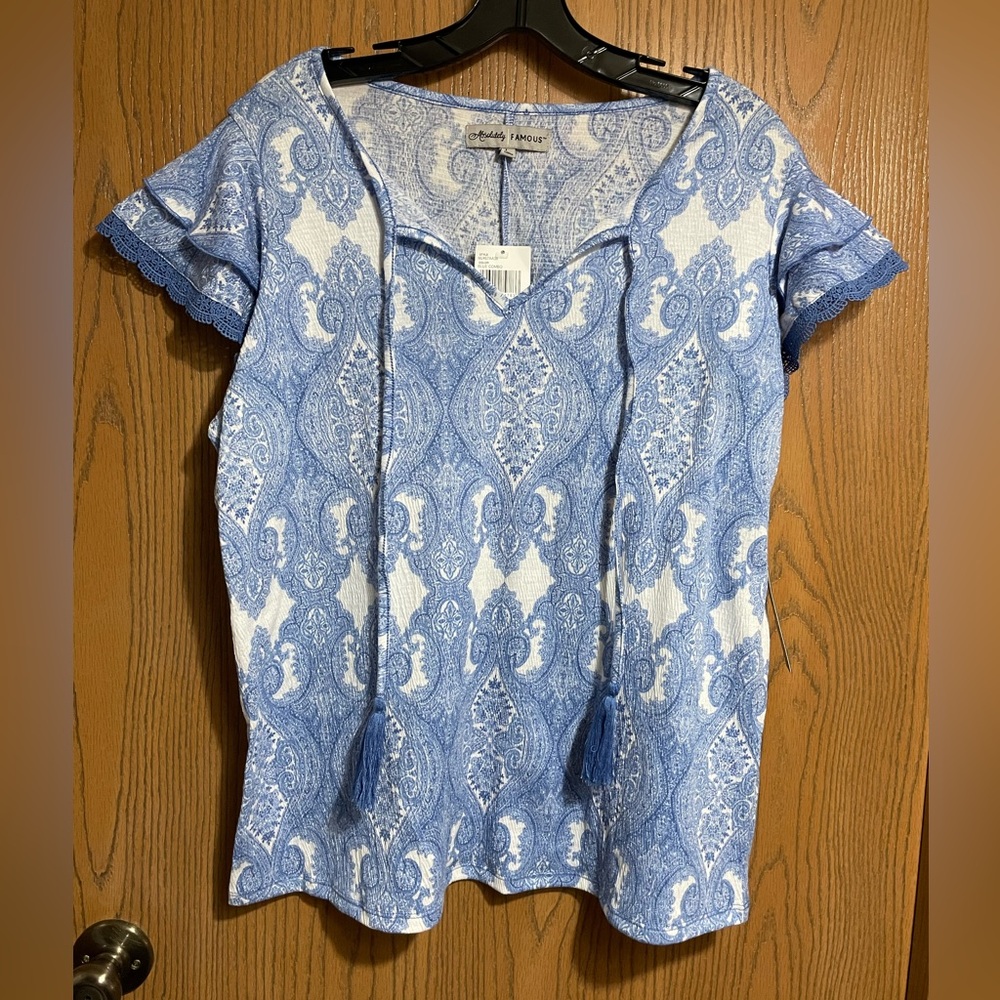 Absolutely Famous Blouse with Blue Bohemian Print